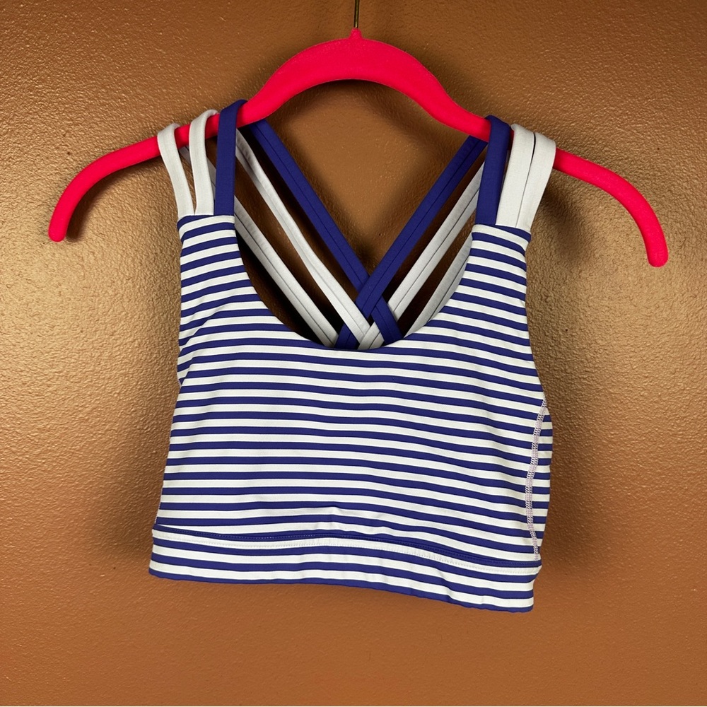 Lululemon cross back sports bra with hook back purple stripe size 8